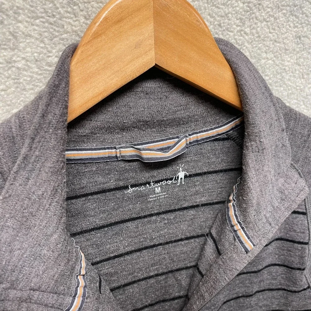 Smartwool Mens Pullover Sweater Gray‎ Striped Merino Wool Half Zip Long Sleeve M